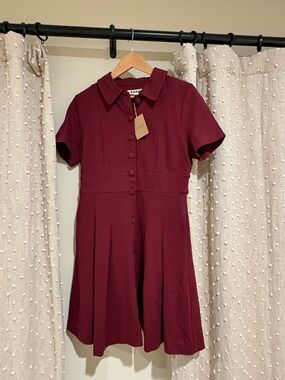 Boden Bridget Ponte Short Dress in Deep Wisteria collared wine red button down